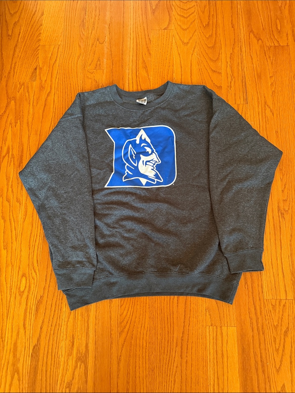 Classic Charcoal Gray Crewneck Sweatshirt with Blue Duke Logo Size XL